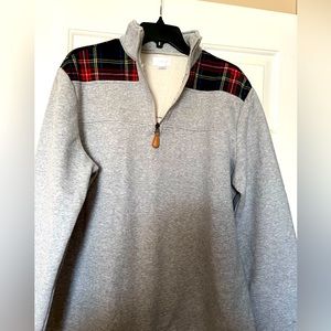 Top it off ladies pullover mockneck sweatshirt gray with plaid shoulder XL